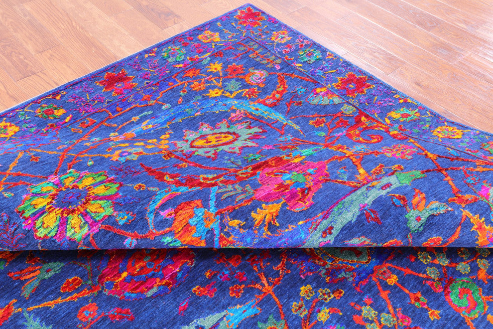 8' 1" X 10' 1" Wool and Silk Persian Sickle Leaf Design Handmade Rug Q12095