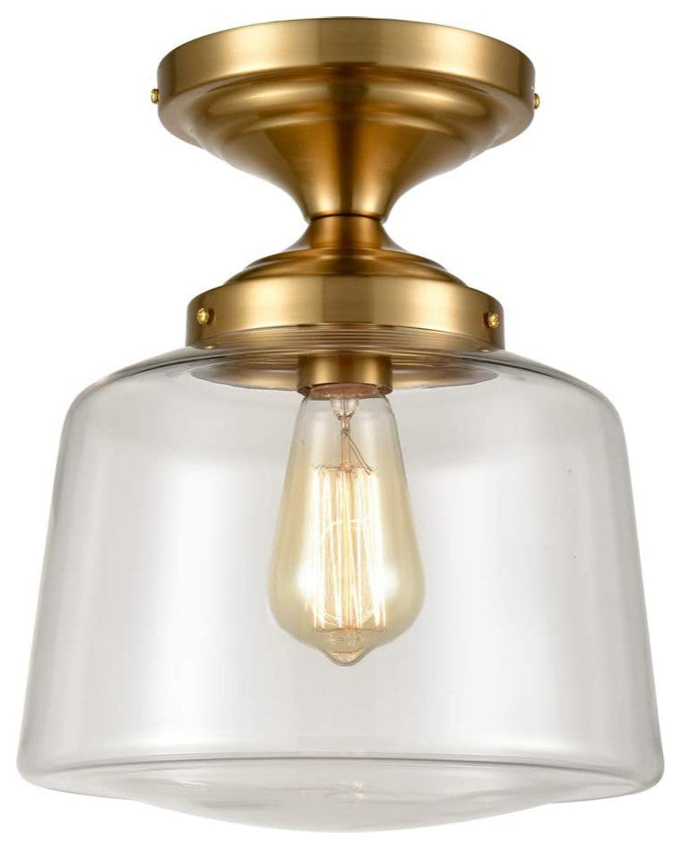 Industrial Brass Ceiling Light Fixture, Simplicity Glass, Flush Mount