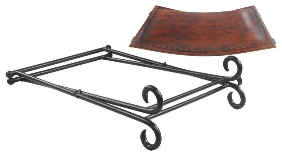 Brown Leather Industrial Accent Stool with Iron Legs