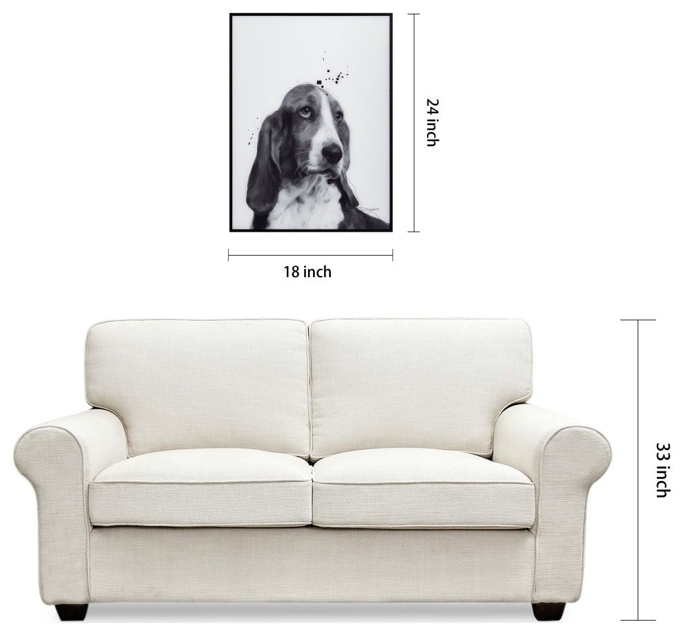 "BasSet Hound" Black & White Pet Paintings on Printed Glass With Anodized Frame