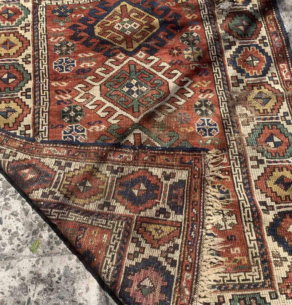 Handmade Antique Caucasian Kazak Rug 3.4'x4.4', 103cmx134cm 1880s