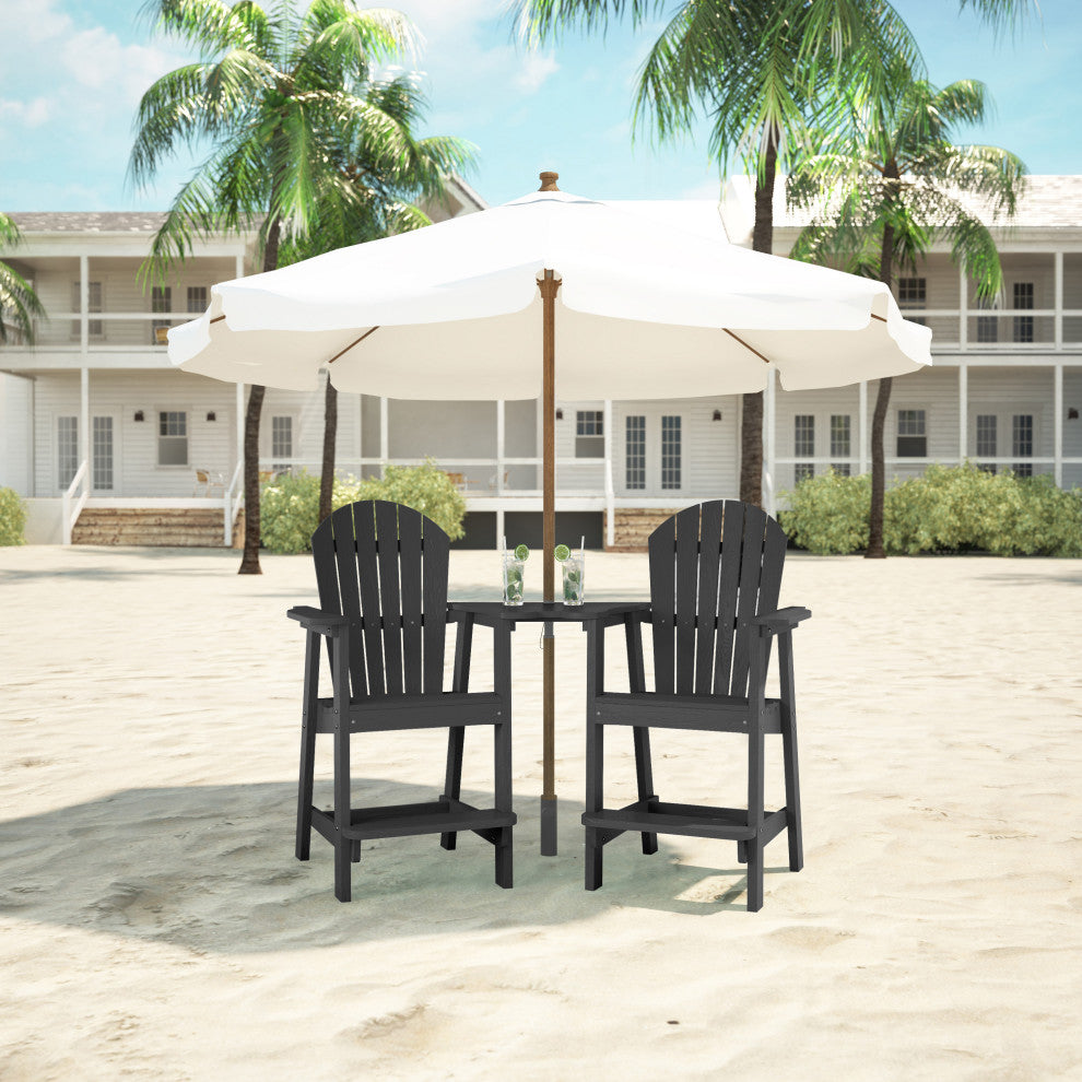 2 Pieces Outdoor Adirondack Chairs with Connecting Tray and Umbrella Hole, Black