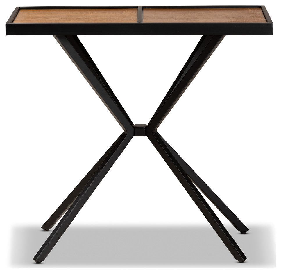 Modern Walnut Finished Wood and Black Finished Metal Console Table