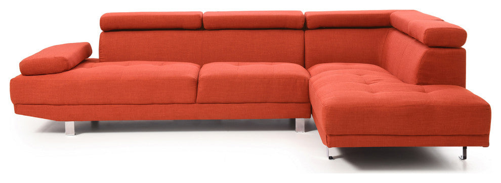 Riveredge 109" W 2 Piece Polyester Twill L Shape Sectional Sofa, Orange