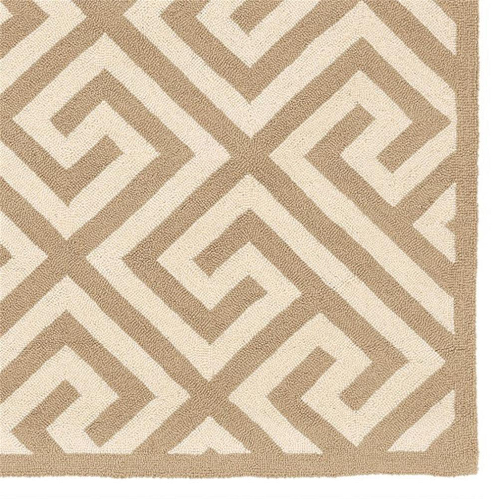 Linon Silhouette Greek Key Hand Hooked Wool 1'10"x2'10" Rug in Beige