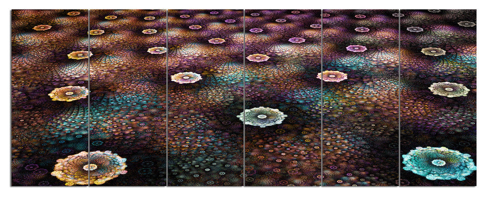Brown Flowers on Alien Planet, Floral Canvas Art Print, 70"x28", 6 Panels