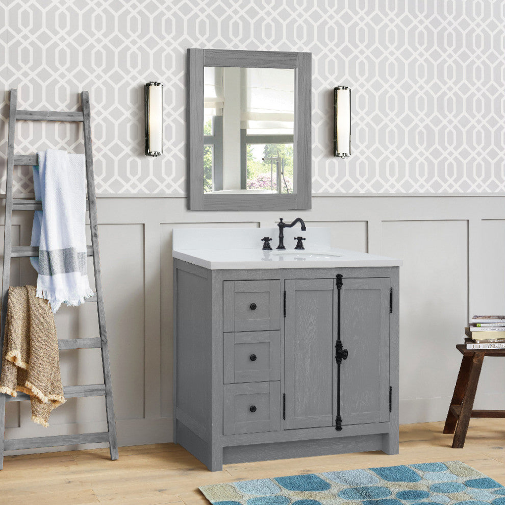 37" Vanity, Gray Ash With Engineered Stone Top, Right Doors/Right Oval Sink