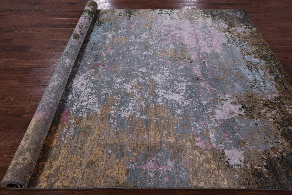 Abstract Handmade Wool and Silk Rug 8' 1" X 10' 1" Q6846