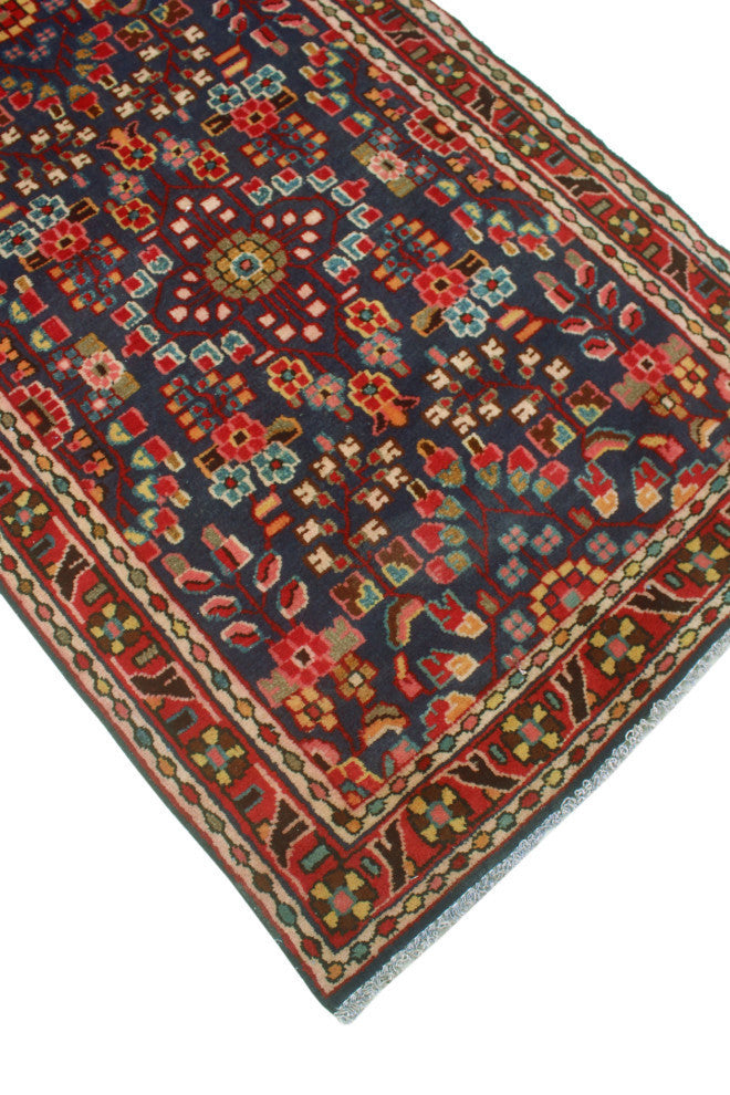 Fine Vintage Distressed Adriadna Red/Navy Runner, 3'3x12'7