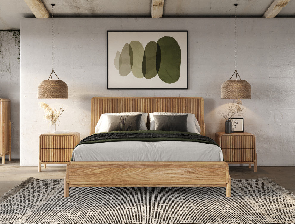 Modrest Mikala Modern Natural Oak Bed, Eastern King