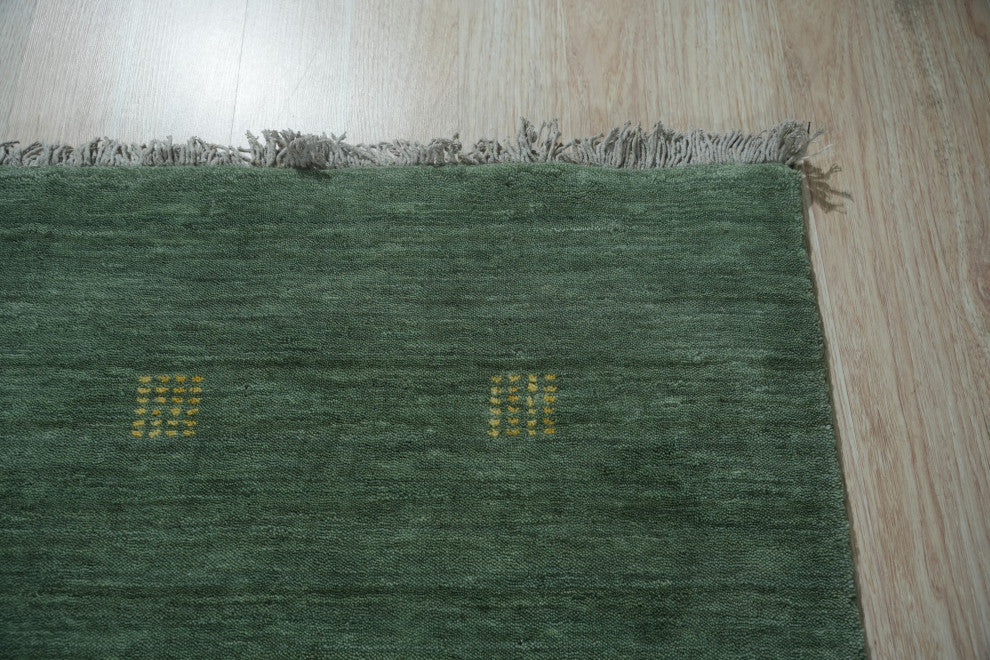 Hand-Knotted Wool Green Contemporary Transitional Rug, 10'x14'