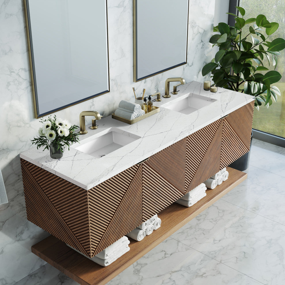 James Martin Marcello Bath Vanity, Chestnut, 72", Ethereal Noctis, Three-Hole