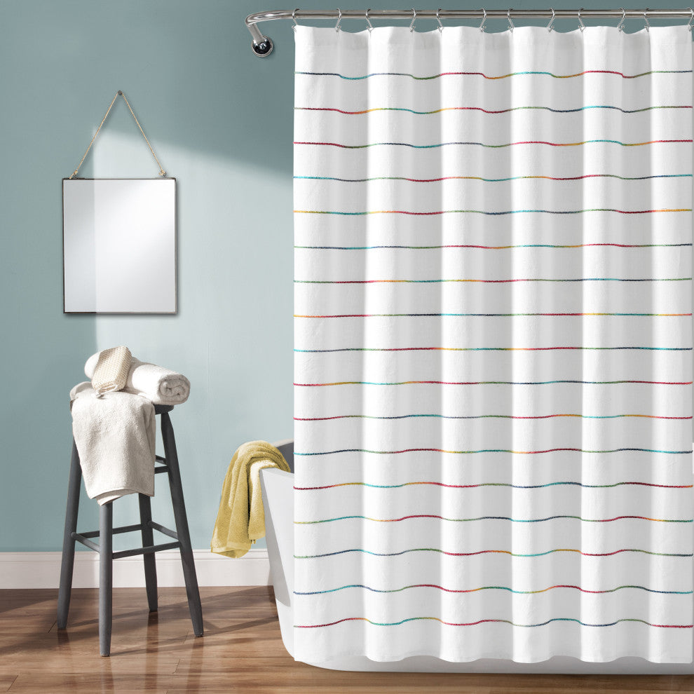 Ombre Stripe Yarn Dyed Cotton Shower Curtain, 72"x72", Rainbow