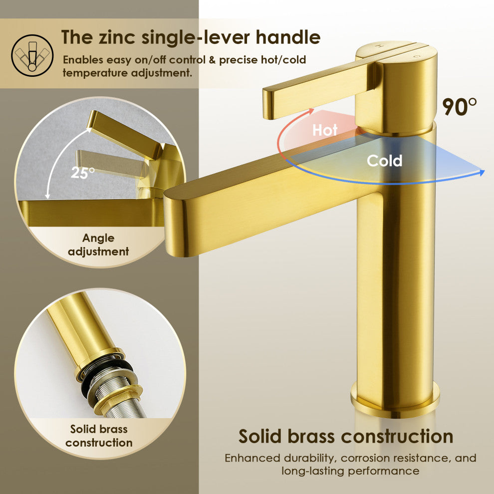 Stila Single Hole Single-Handle Bathroom Faucet, Brushed Gold