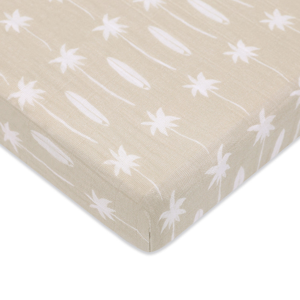 Mini Crib Sheet, GOTS Certified Organic Muslin Cotton, Beach Bum