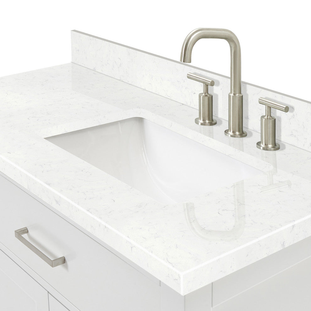 Ariel Bristol 42" Single Right Rectangle Sink Bathroom Vanity, Carrara Quartz