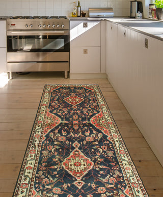 Fine Vintage Distressed Nada Navy/Rust Runner, 10'10 x 3'6