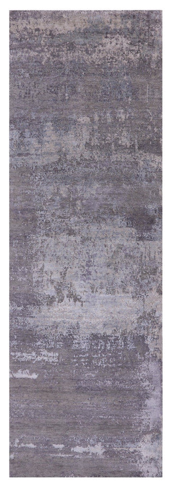 3' 11" X 12' 0" Abstract Wool and Silk Handmade Runner Rug Q9079
