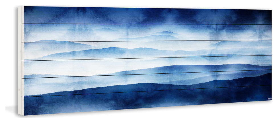 "Blue Mountains" Print on White Wood, 60"x20"