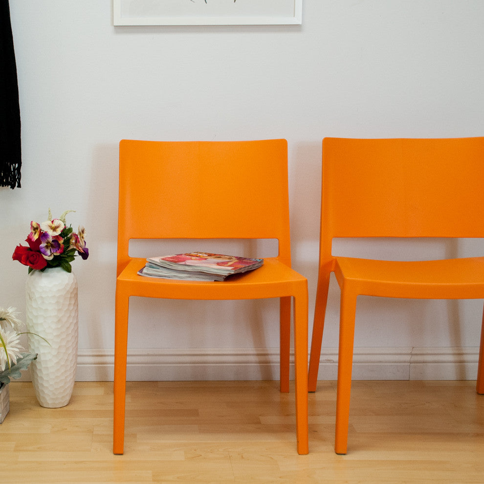 Mod Made Elio Modern Plastic Dining Side Chair, Set of 2, Orange
