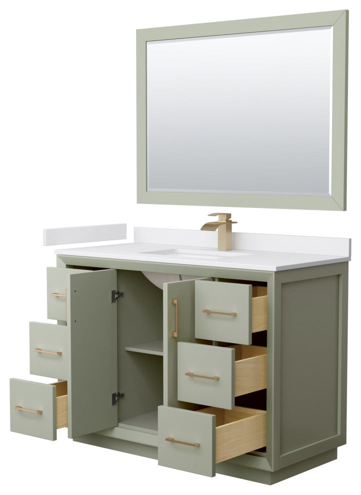 Strada 48" Light Green Single Vanity, Cultured Top, Bronze Trim, 46" Mirror