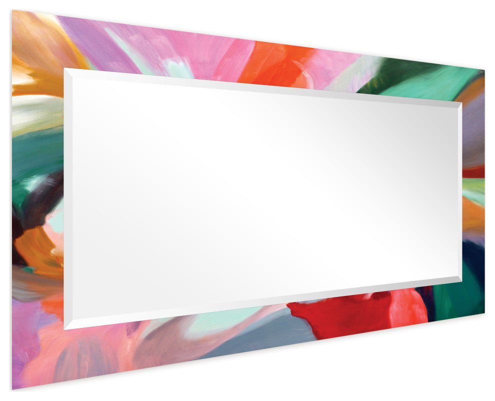 "Chaos" Beveled Mirror on Printed Abstarct Tempered Art Glass, 54x28"