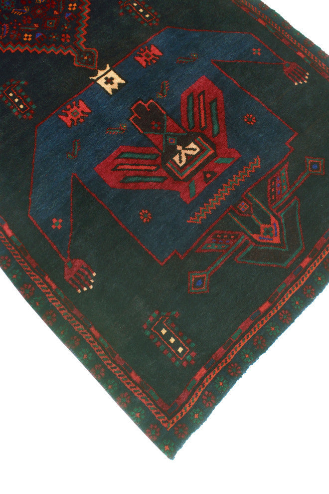 Fine Vintage Distressed Anglesey Black/Navy Runner, 3'7x9'1