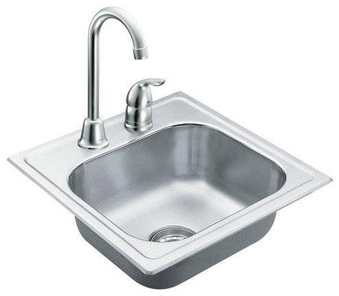 Moen 15" Single Basin Drop, Stainless Steel Kitchen Sink With Soundshield Tech