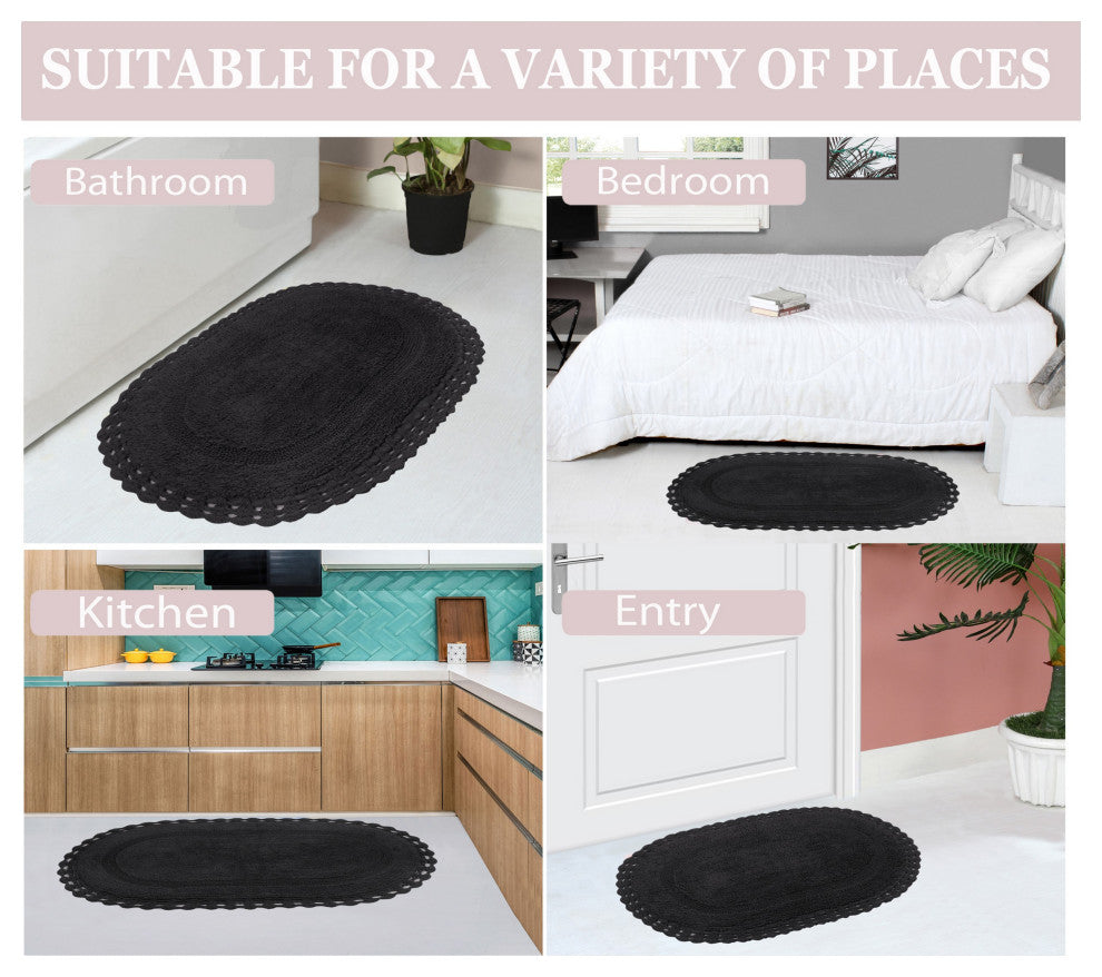 Hampton Crochet Reversible Bath Rug Set, 3-Piece Set With Runner, Gray
