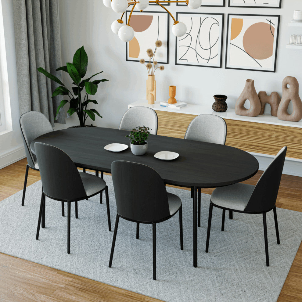 LeisureMod Tule 71" Oval Dining Table With MDF Top and Steel Legs, Black