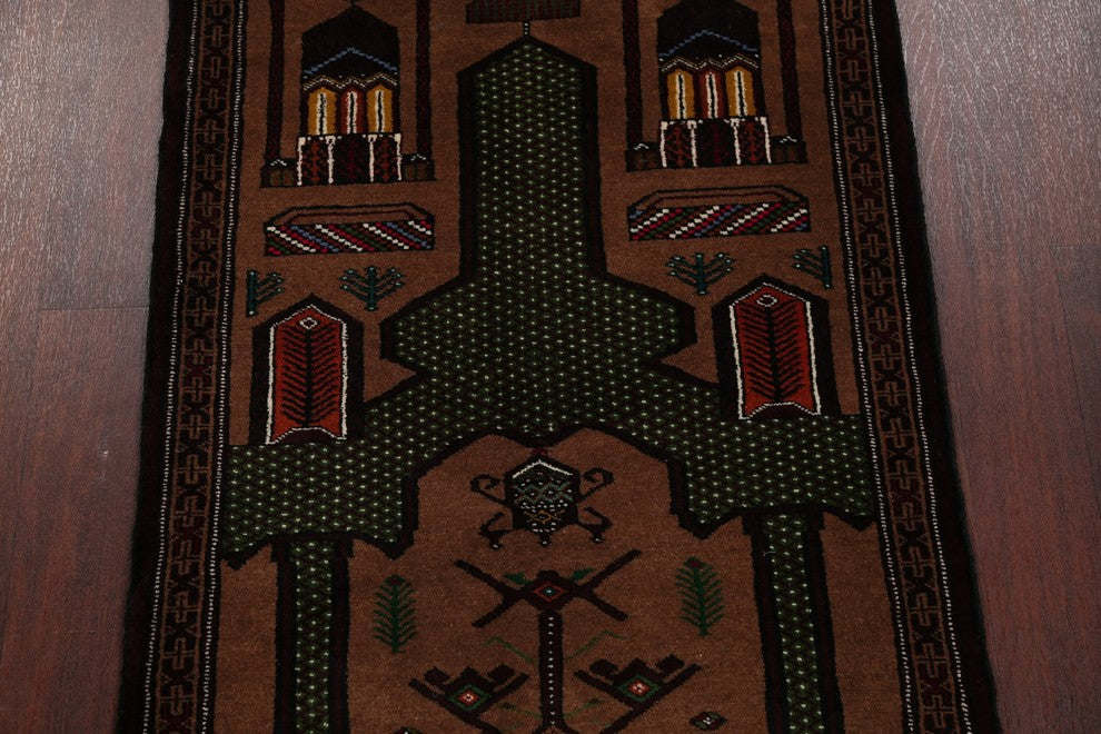 Balouch Geometric Handmade Persian Style Oriental Area Rug, Brown, 4'4"X2'10"