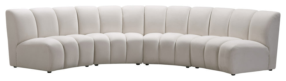 Infinity Channel Tufted Velvet Modular Chair, Cream, 4 Piece