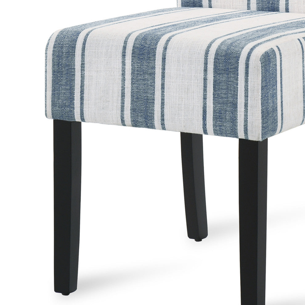 Percival Upholstered Dining Chairs, Set of 2, Dark Blue Line and Espresso, 100% Polyester