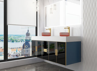 Modern Wall-Mount Vanity With Top & 14" Sink, Pink, 60"