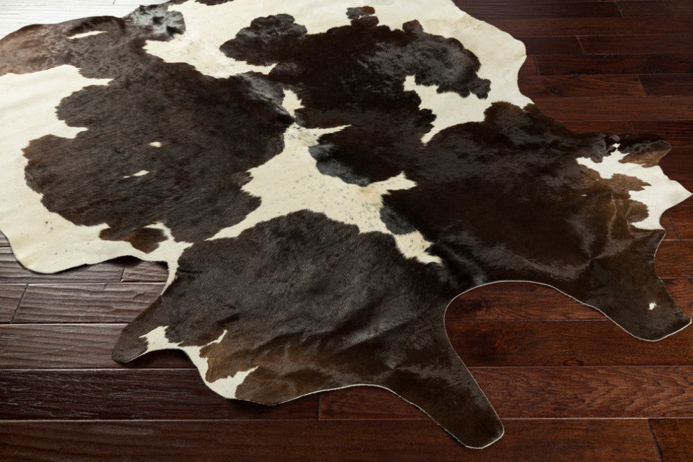 Surya Duke DUK-1002 Hide, Leather & Fur Area Rug, Dark Brown, 5' Square