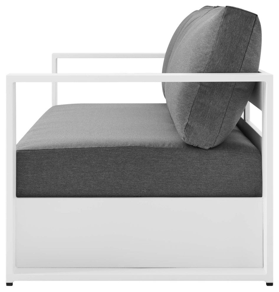 Sectional Sofa Table Set, White Gray, Aluminum, Modern, Outdoor Patio