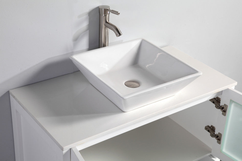 Vanity Art Vanity Set With Vessel Sink, White, 60", Standard Mirror