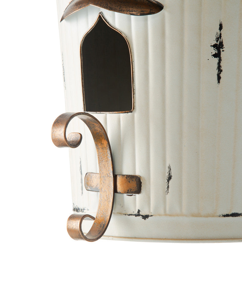 29.75"H Farmhouse Washed White Distressed Metal Pagoda Birdhouse