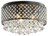 Evelyn 3-Light Crystal Drops and Metal LED Flush Mount, Black/Clear, Width: 17"