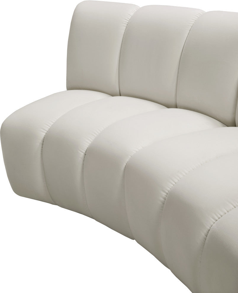 Infinity Channel Tufted Velvet Modular Chair, Cream, 9 Piece