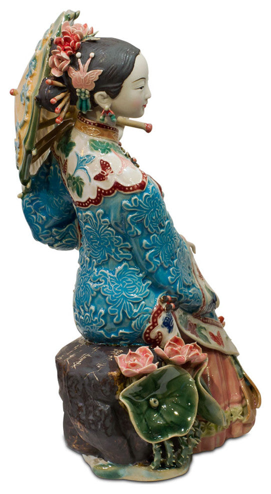 Chinese Porcelain Figurine, Lady Holding Umbrella
