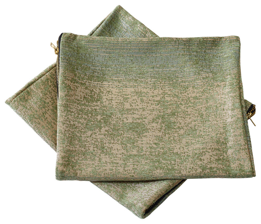 Jacquard Chenille Big Zipper Pillow Cover Set, Taupe / Sage, 2 Piece, 26"x26"