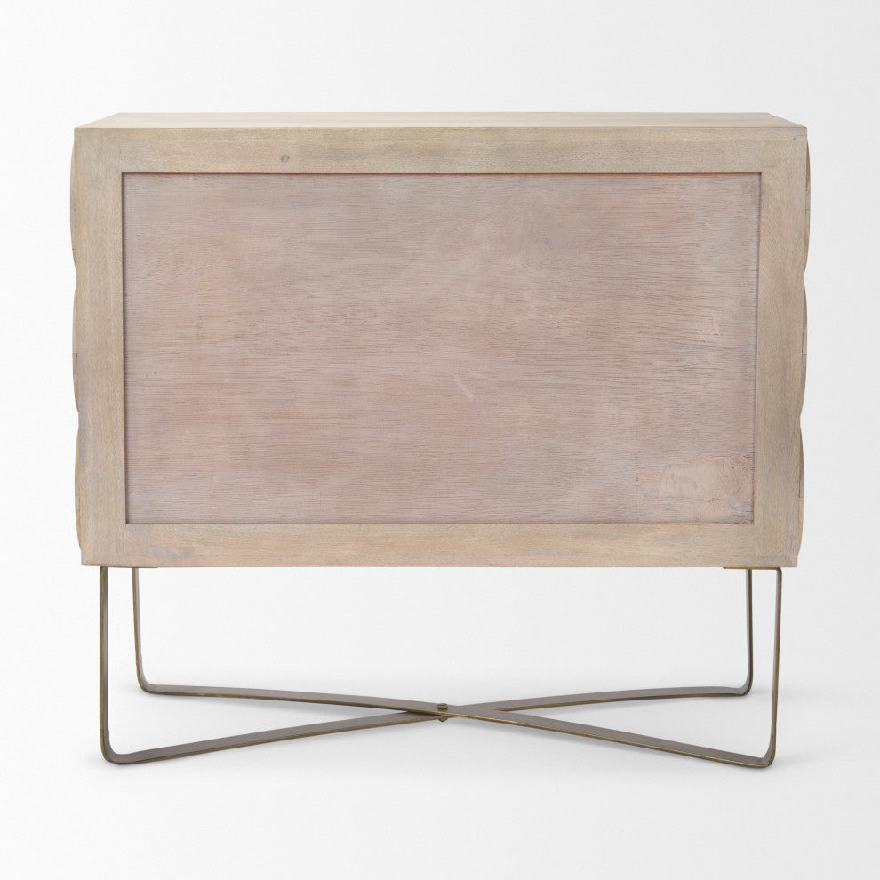 Excelsior Light Brown Solid Wood With Gold Iron Frame Accent Cabinet