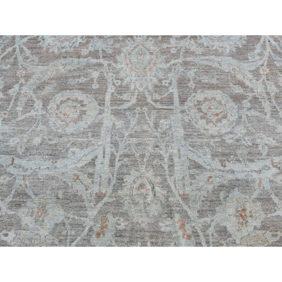 Arctic Blue, Silver Wash Peshawar, Hand Knotted, Pure Wool, Rug, 5'9"x9'