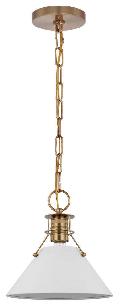 Outpost 1-Light Large Pendant, Matte White With Burnished Brass