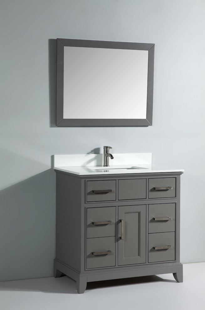 Bathroom Vanity Set With Engineered Marble Top, Gray, LED Sensor Mirror, 36"