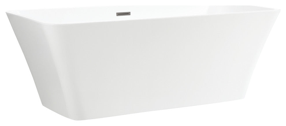 67" Acrylic Freestanding Soaking Bathtub, White/Brushed Nickel