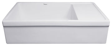 Large Reversible Matte Fireclay Kitchen Sink with Integral Drainboard