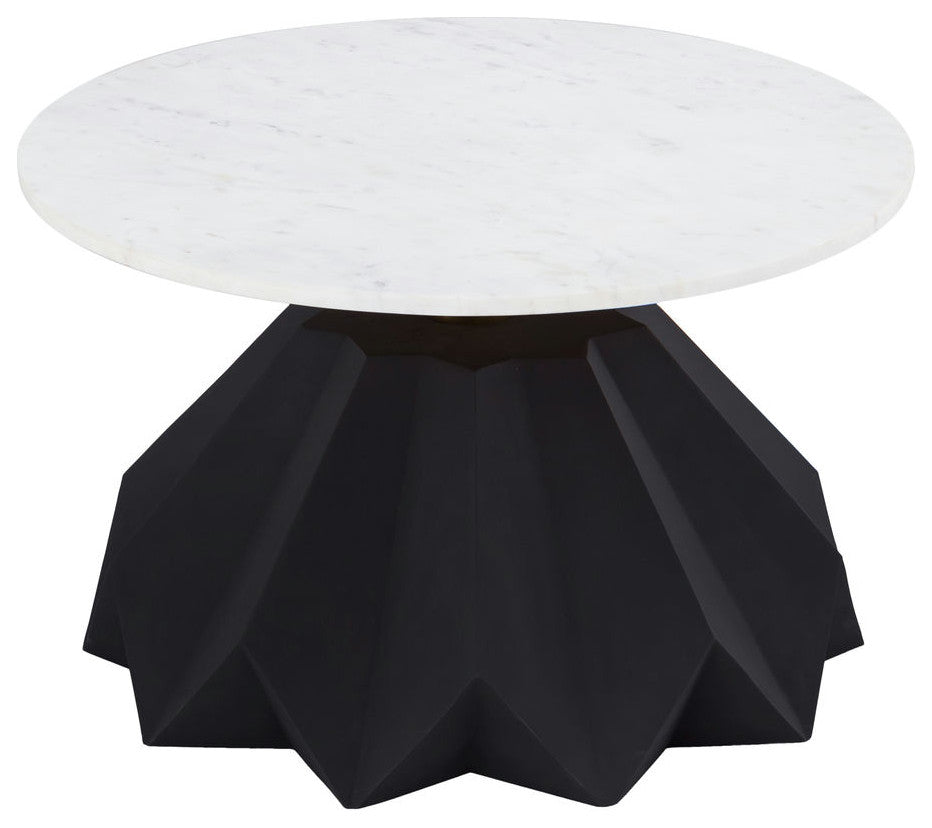 Round White Marble Coffee Table, Black Gold Cocktail Table Hollywood Glam Modern