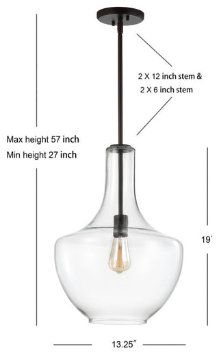 Watts 10.5" Glass, Metal LED Pendant, Oil Rubbed Bronze/Clear, Width: 13.25"
